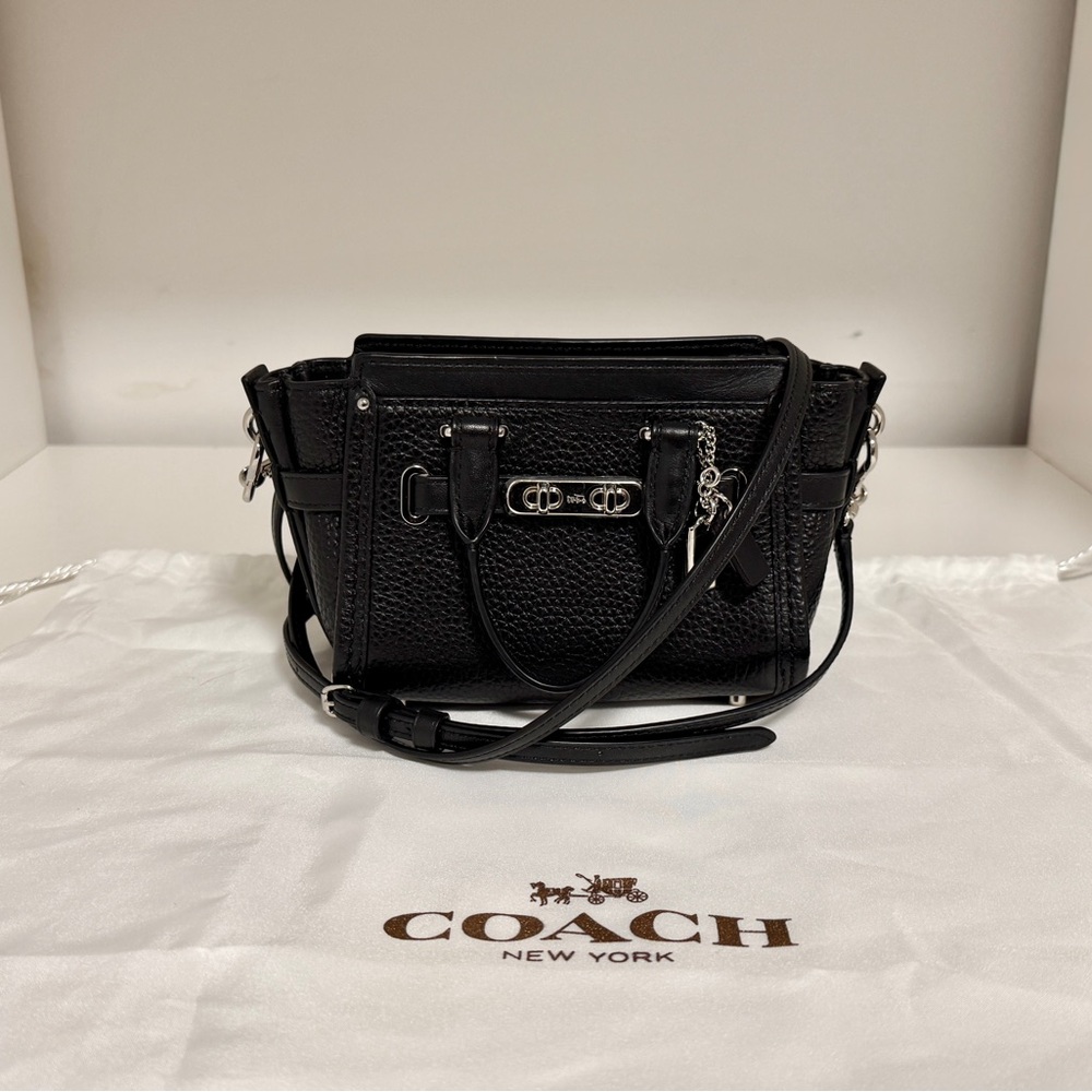 Coach Swagger 20 Black Leather Crossbody Satchel - Silver Hardware - New